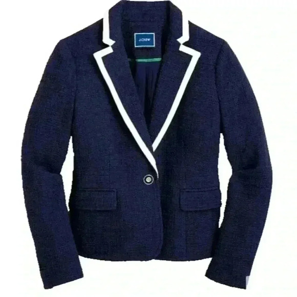 NWT J Crew Textured Tweed Blazer Size 4 Navy Nautical Career Business Preppy - Picture 1 of 13